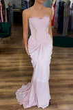 Pink Strapless Chiffon Mermaid Long Evening Dress HZ1108