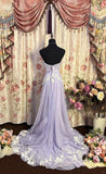 Fairytale Purple Strapless Beaded Tulle A-Line Long Prom Dresses HZ1108