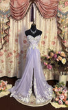 Fairytale Purple Strapless Beaded Tulle A-Line Long Prom Dresses HZ1108