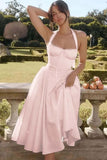 Sweet Pink A-Line Halter Satin Cocktail Prom Dresses Simple Party Dresses HZ1108