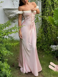Elegant Off Shoulder Sheath Satin Evening Dresses Gorgeous Party Dresses HZ1108