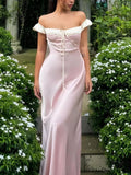 Elegant Off Shoulder Sheath Satin Evening Dresses Gorgeous Party Dresses HZ1108