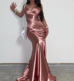 Shiny Satin V-Neck Backless Mermaid Evening Dress Stunning Party Dresses HZ1108