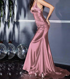 Shiny Satin V-Neck Backless Mermaid Evening Dress Stunning Party Dresses HZ1108