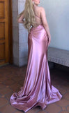 Shiny Satin V-Neck Backless Mermaid Evening Dress Stunning Party Dresses HZ1108