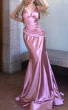 Shiny Satin V-Neck Backless Mermaid Evening Dress Stunning Party Dresses HZ1108