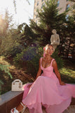 Sweet Pink Spaghetti Strap A-line Bridesmaid Dress Chiffon Party Dress HZ1108