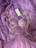 Pretty Purple Chiffon Applique Sweetheart A-Line Long Prom Dresses Formal Evening Gown HZ1108