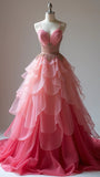 Gorgeous Gradient Peach Spaghetti Straps Chiffon A-Line Beading Wedding Dress Long Prom Dresses HZ1108