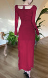 Enchanted Purple Square Neck Chiffon Long Sleeve Bodycon Party Dresses HZ1108
