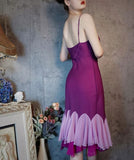 Charming Purple Satin Spaghetti Straps Sheath Chiffon Short Party Dress HZ1108