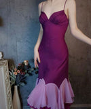 Charming Purple Satin Spaghetti Straps Sheath Chiffon Short Party Dress HZ1108