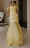 Yellow Off Shoulder Strapless Mermaid Long Evening Dress Gorgeous Party Dress HZ1108