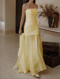 Yellow Off Shoulder Strapless Mermaid Long Evening Dress Gorgeous Party Dress HZ1108