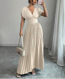 Elegant Deep V A-line Pleated Party Dresses Wedding Guest Dress HZ1108