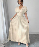 Elegant Deep V A-line Pleated Party Dresses Wedding Guest Dress HZ1108