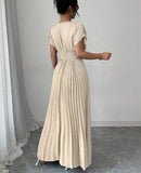 Elegant Deep V A-line Pleated Party Dresses Wedding Guest Dress HZ1108