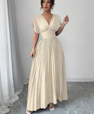 Elegant Deep V A-line Pleated Party Dresses Wedding Guest Dress HZ1108