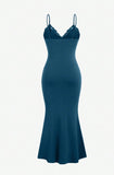 Classic Teal Spaghetti Straps Mermaid Evening Dress Satin Lace Short Party Dress HZ1108
