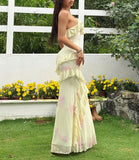 Sexy Yellow V-Neck Sheath Chiffon Ruffle Spaghetti Straps Party Dress HZ1108