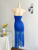 Gorgeous Royal Blue Lace Bodycon Short Party Dress Strapless Backless Evening Dress HZ1108