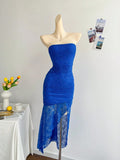 Gorgeous Royal Blue Lace Bodycon Short Party Dress Strapless Backless Evening Dress HZ1108