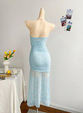 Gorgeous Royal Blue Lace Bodycon Short Party Dress Strapless Backless Evening Dress HZ1108