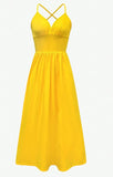 Sexy Yellow Spaghetti Straps Satin A-Line Sleeveless Party Dresses with Slits HZ1108