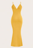 Yellow Spaghetti Strap Bodycon V Neck Party Dress HZ1108