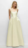 Fashion Dress??Butter Yellow A-Line Spaghetti Straps Satin Scoop Neck Backless Party Dress HZ1108
