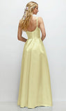 Fashion Dress??Butter Yellow A-Line Spaghetti Straps Satin Scoop Neck Backless Party Dress HZ1108
