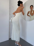 Sexy Off-White Lace Halter Bodycon Evening Dress Backless Fashion Party Dress HZ1108