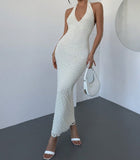 Sexy Off-White Lace Halter Bodycon Evening Dress Backless Fashion Party Dress HZ1108