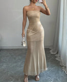Fashion Strapless Champagne Sequin Mermaid Party Dress Elegant Evening Gowns HZ1108