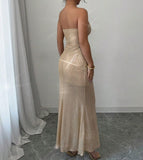 Fashion Strapless Champagne Sequin Mermaid Party Dress Elegant Evening Gowns HZ1108