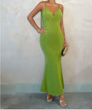 Sexy Green V-Neck Mermaid Chiffon Backless Fashion Dress HZ1108