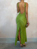 Sexy Green V-Neck Mermaid Chiffon Backless Fashion Dress HZ1108