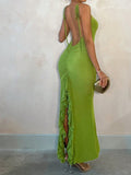 Sexy Green V-Neck Mermaid Chiffon Backless Fashion Dress HZ1108