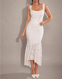 Elegant White Jacquard Chiffon Mermaid Bridesmaid Dress Fashion Party Dress HZ1108