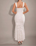 Elegant White Jacquard Chiffon Mermaid Bridesmaid Dress Fashion Party Dress HZ1108