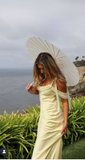 Elegant Off-the-shoulder Satin Sheath Formal Dresses Butter Yellow Evening Gowns HZ1108