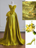 Chic Yellow Satin Sweetheart Neck A-Line Sweet 16 Dress Gorgeous Formal Evening Gowns HZ1108
