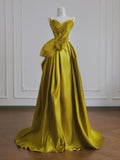 Chic Yellow Satin Sweetheart Neck A-Line Sweet 16 Dress Gorgeous Formal Evening Gowns HZ1108