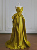 Chic Yellow Satin Sweetheart Neck A-Line Sweet 16 Dress Gorgeous Formal Evening Gowns HZ1108