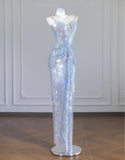 Glittering Rhinestone Spaghetti Strap Bodycon Evening Gowns Gorgeous Long Prom Dresses HZ1108