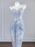Glittering Rhinestone Spaghetti Strap Bodycon Evening Gowns Gorgeous Long Prom Dresses HZ1108