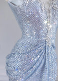 Glittering Rhinestone Spaghetti Strap Bodycon Evening Gowns Gorgeous Long Prom Dresses HZ1108