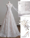 White Strapless Tulle Lace Vintage Wedding Dress Gorgeous A-Line Long Prom Dresses HZ1108