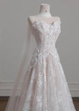 White Strapless Tulle Lace Vintage Wedding Dress Gorgeous A-Line Long Prom Dresses HZ1108