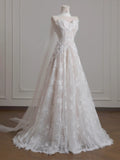 White Strapless Tulle Lace Vintage Wedding Dress Gorgeous A-Line Long Prom Dresses HZ1108